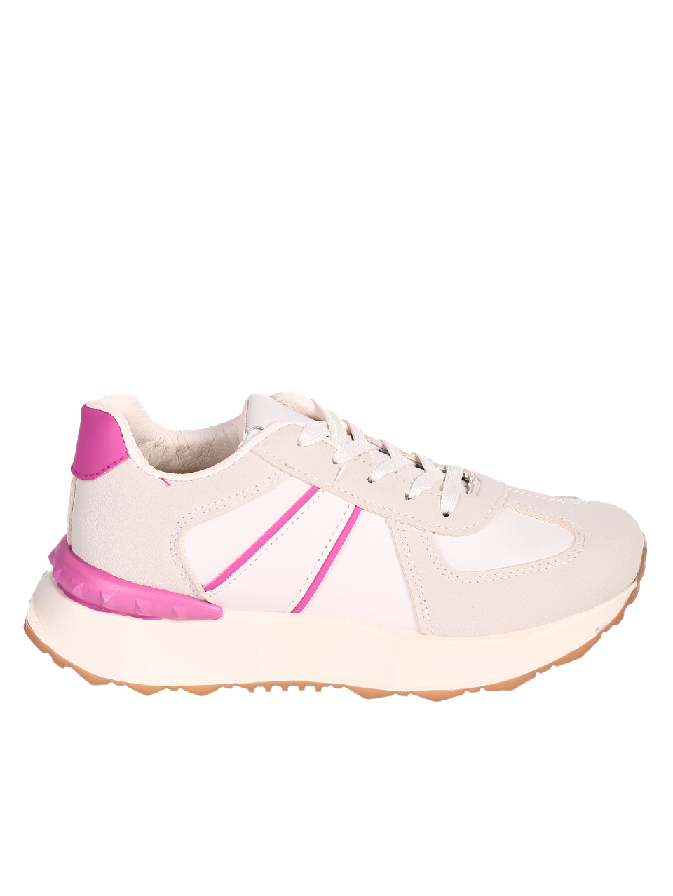 Eжедневни дамски обувки от еко кожа в бял/фуксия цвят 3U-24001 off white/fuchsia