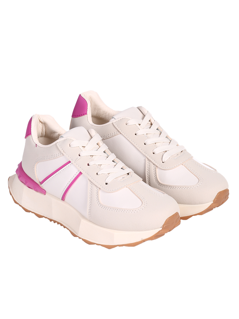 Eжедневни дамски обувки от еко кожа в бял/фуксия цвят 3U-24001 off white/fuchsia