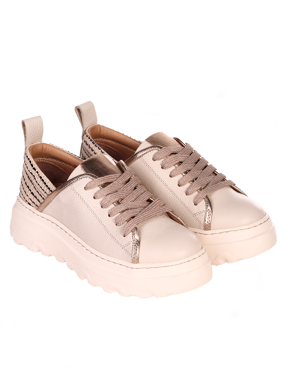 Ежедневни дамски обувки на платформа от естествена кожа 3AT-24332 beige