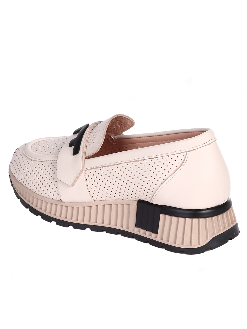 Ежедневни дамски обувки от естествена кожа с перфорации 3AT-24336 beige