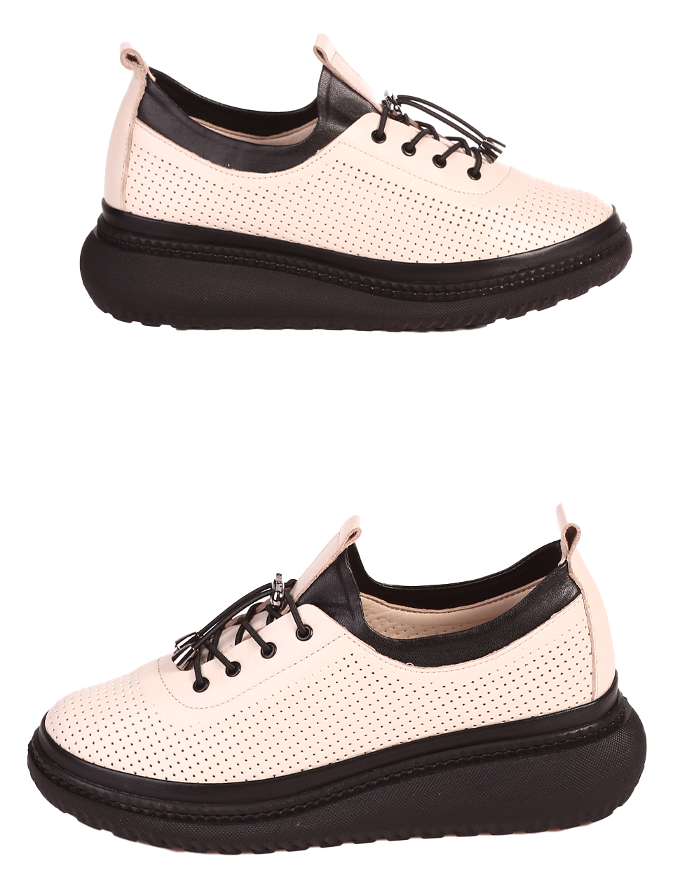 Ежедневни дамски обувки на платформа от естествена кожа 3AT-24338 beige