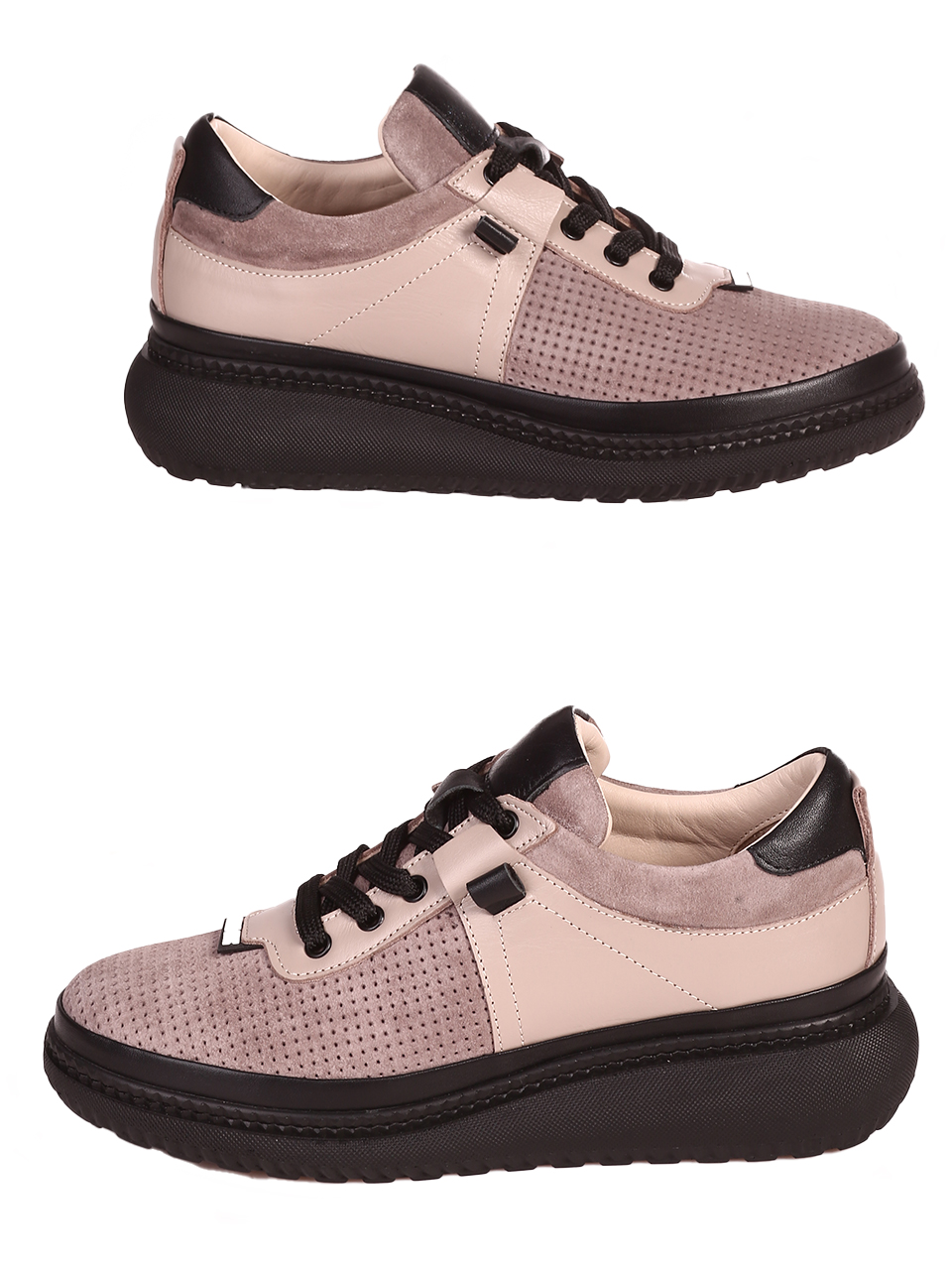 Ежедневни дамски обувки от естествена кожа и набук 3AT-24339 beige