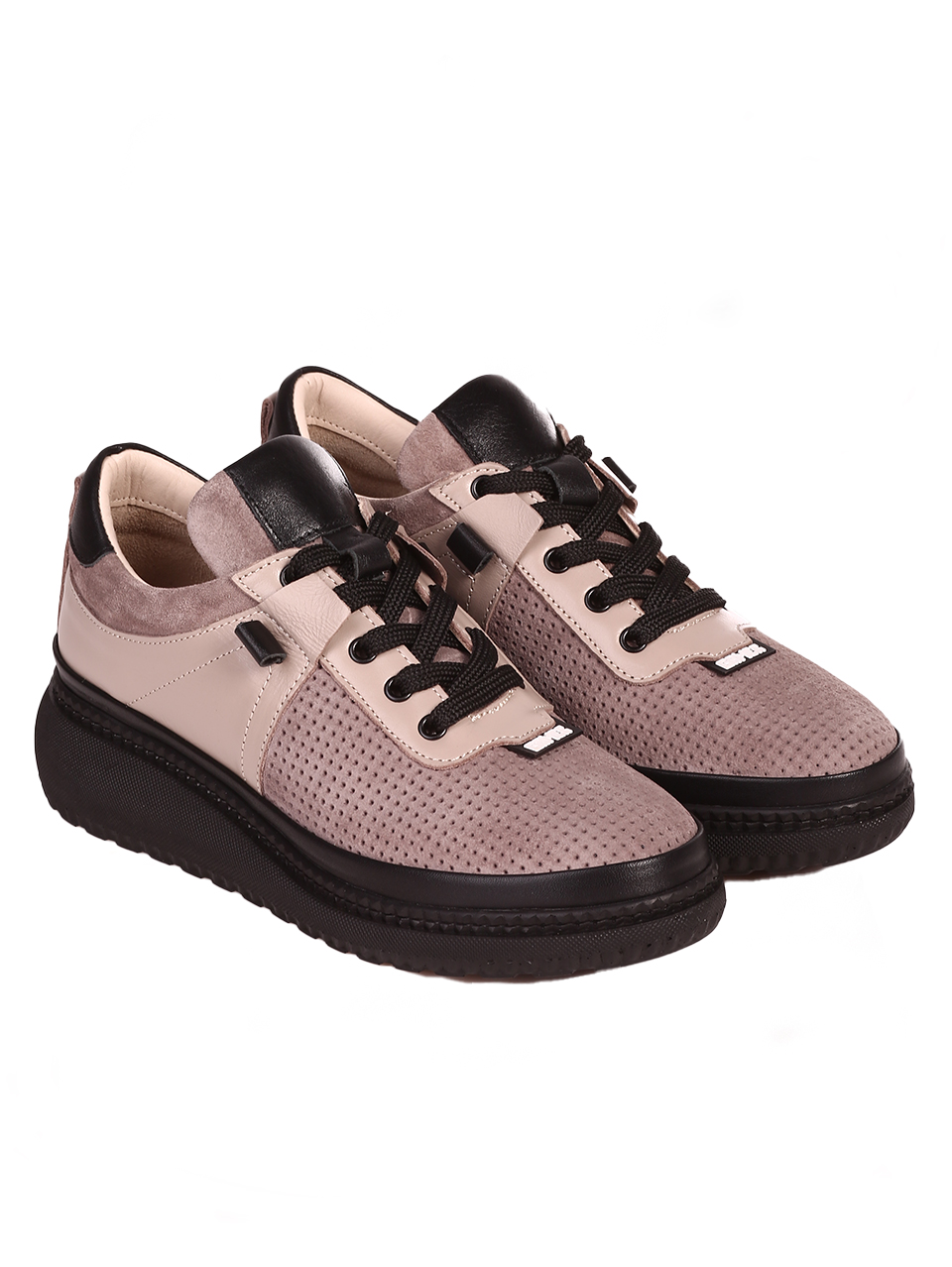 Ежедневни дамски обувки от естествена кожа и набук 3AT-24339 beige