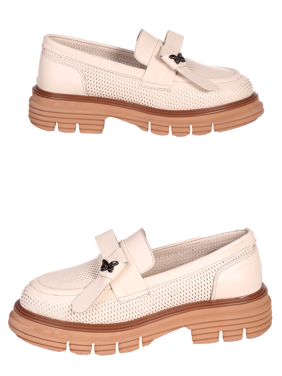  Дамски мокасини от естествена кожа в бежово 3AT-24340 beige