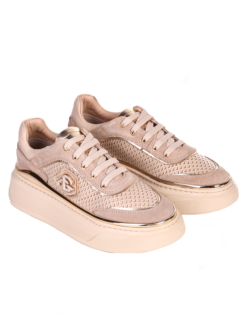 Ежедневни дамски обувки от естествена кожа и велур 3AT-24342 beige