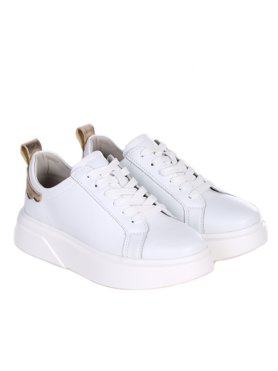 Ежедневни дамски обувки от естествена кожа в бяло 3AF-24098 white/lt.gold