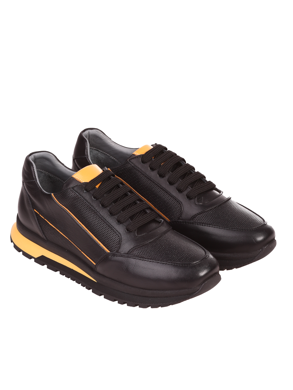 Ежедневни мъжки обувки от естествена кожа 7AT-24358 black/yellow