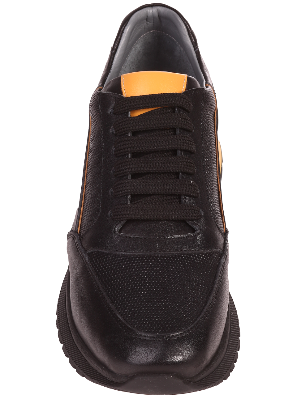 Ежедневни мъжки обувки от естествена кожа 7AT-24358 black/yellow