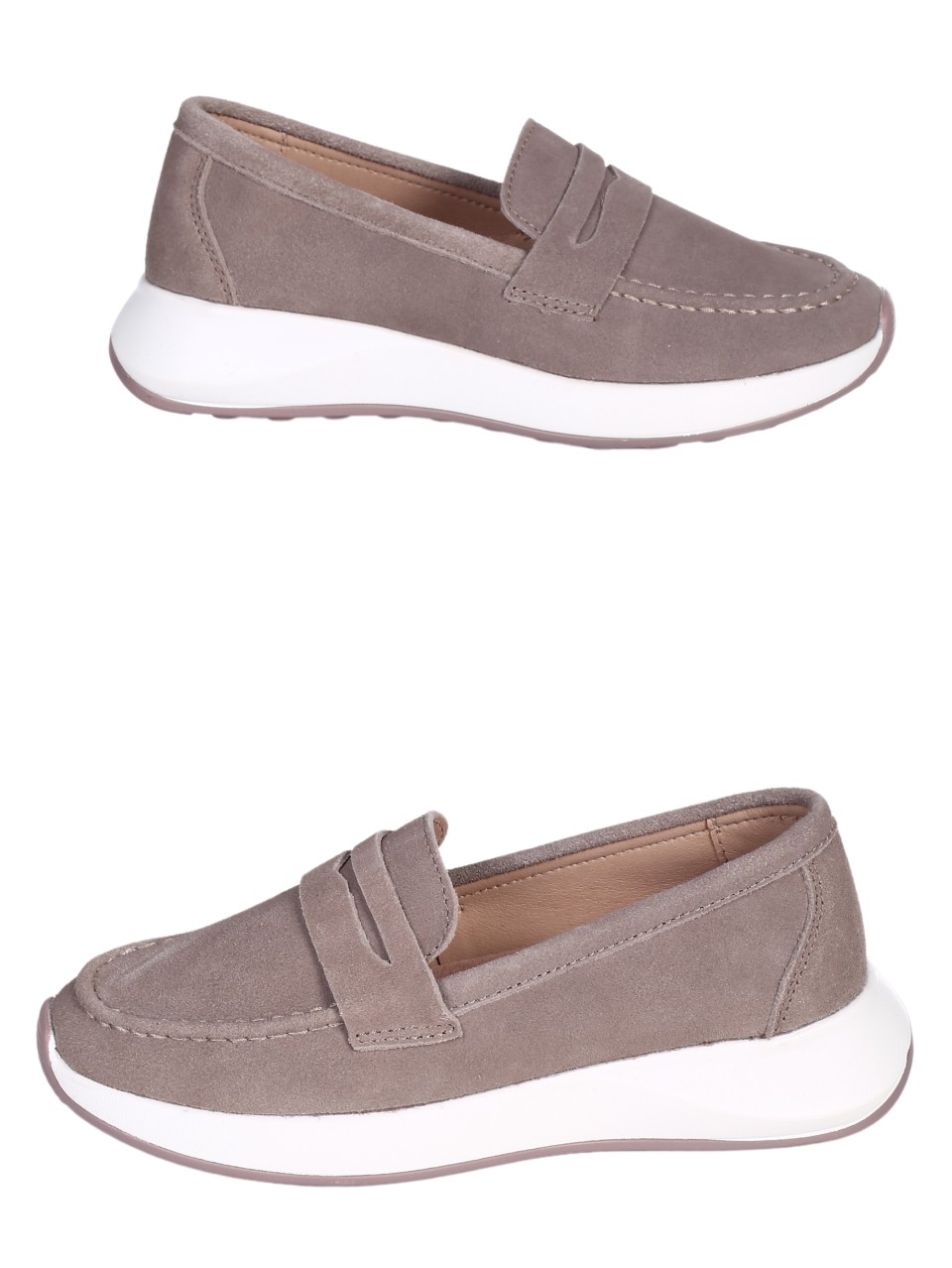 Ежедневни дамски мокасини от естествен велур в бежово 3AF-24055 beige