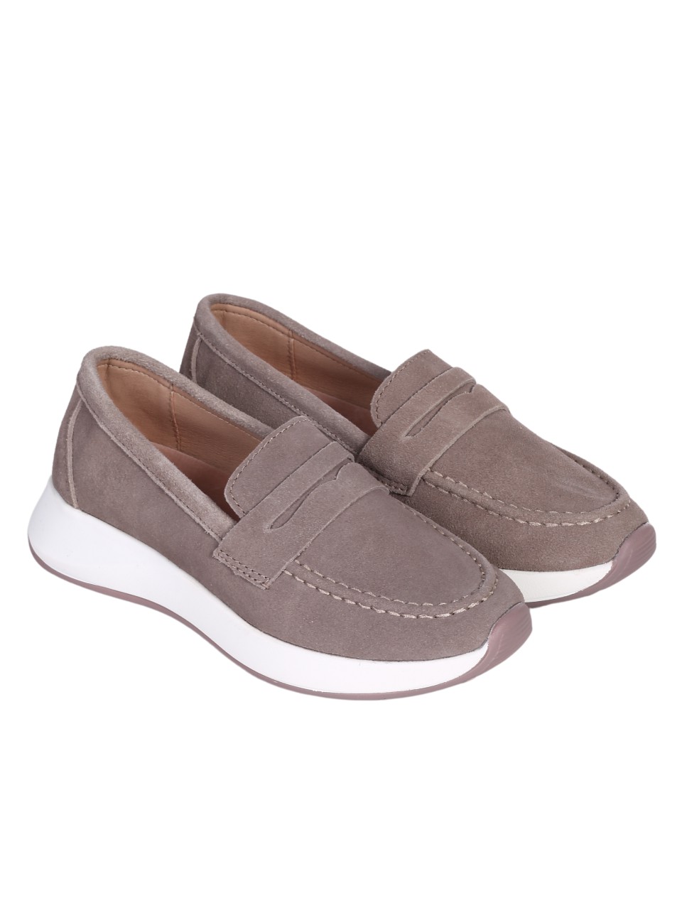 Ежедневни дамски мокасини от естествен велур в бежово 3AF-24055 beige