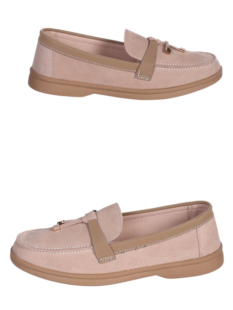 Ежедневни дамски мокасини от естествен велур в бежово 3AF-24056 beige