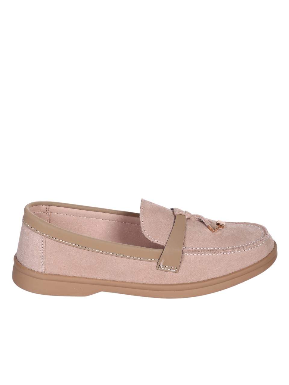 Ежедневни дамски мокасини от естествен велур в бежово 3AF-24056 beige