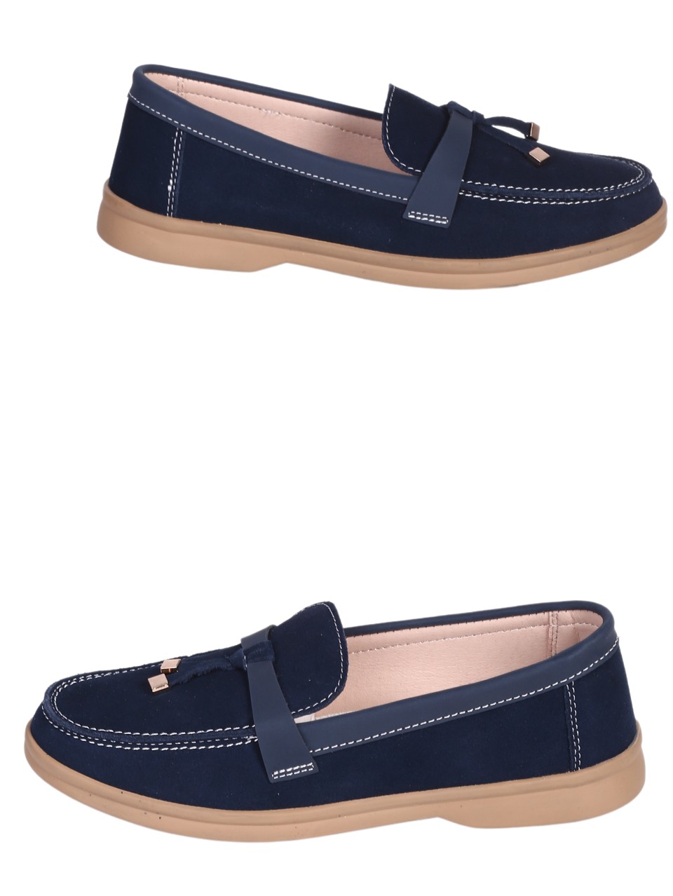 Ежедневни дамски мокасини от естествен велур в синьо 3AF-24056 dusty blue