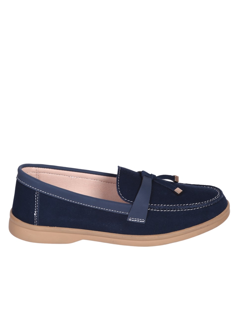 Ежедневни дамски мокасини от естествен велур в синьо 3AF-24056 dusty blue