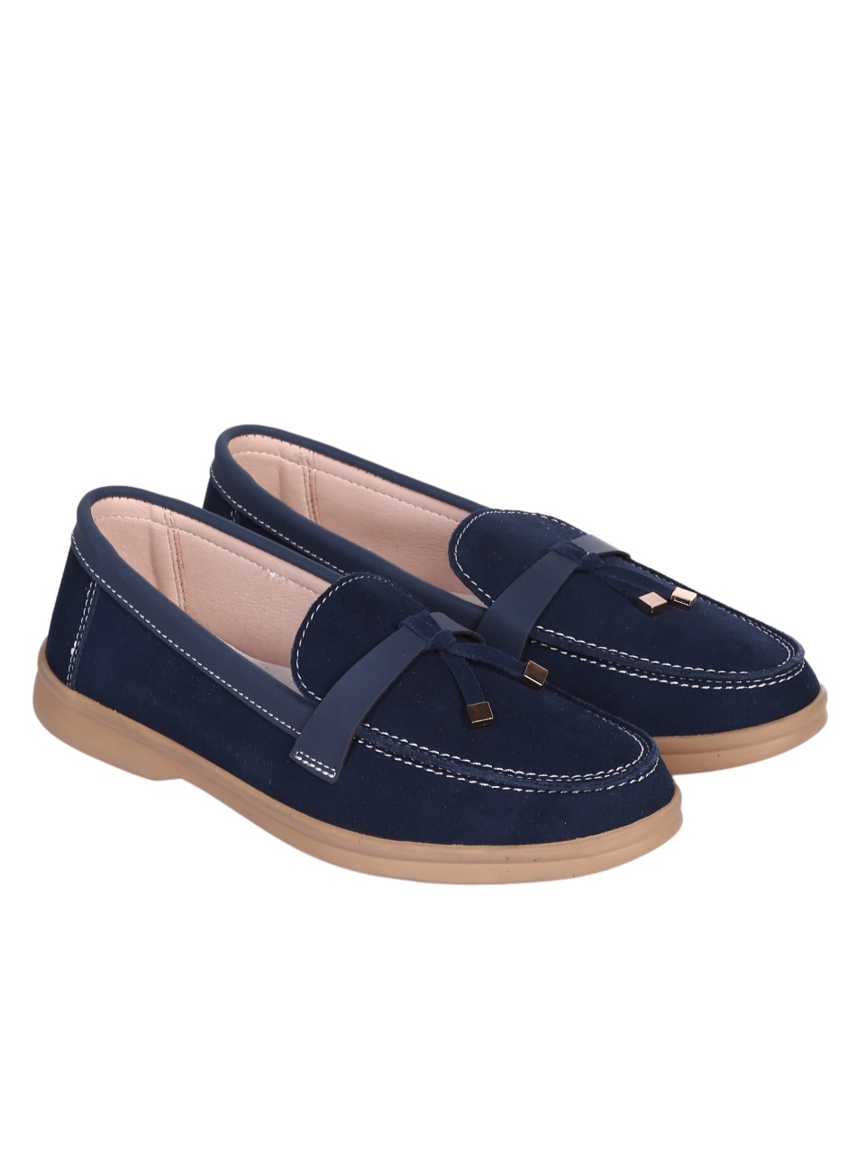 Ежедневни дамски мокасини от естествен велур в синьо 3AF-24056 dusty blue