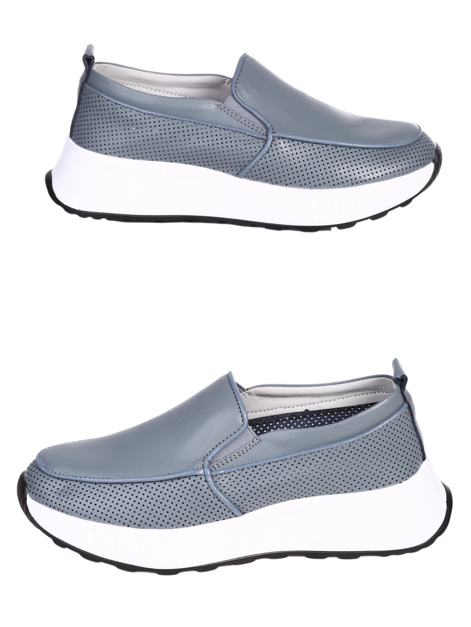 Ежедневни дамски мокасини от естествена кожа в синьо 3AF-24057 dusty blue