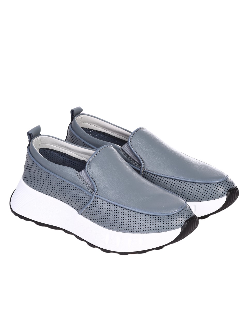 Ежедневни дамски мокасини от естествена кожа в синьо 3AF-24057 dusty blue