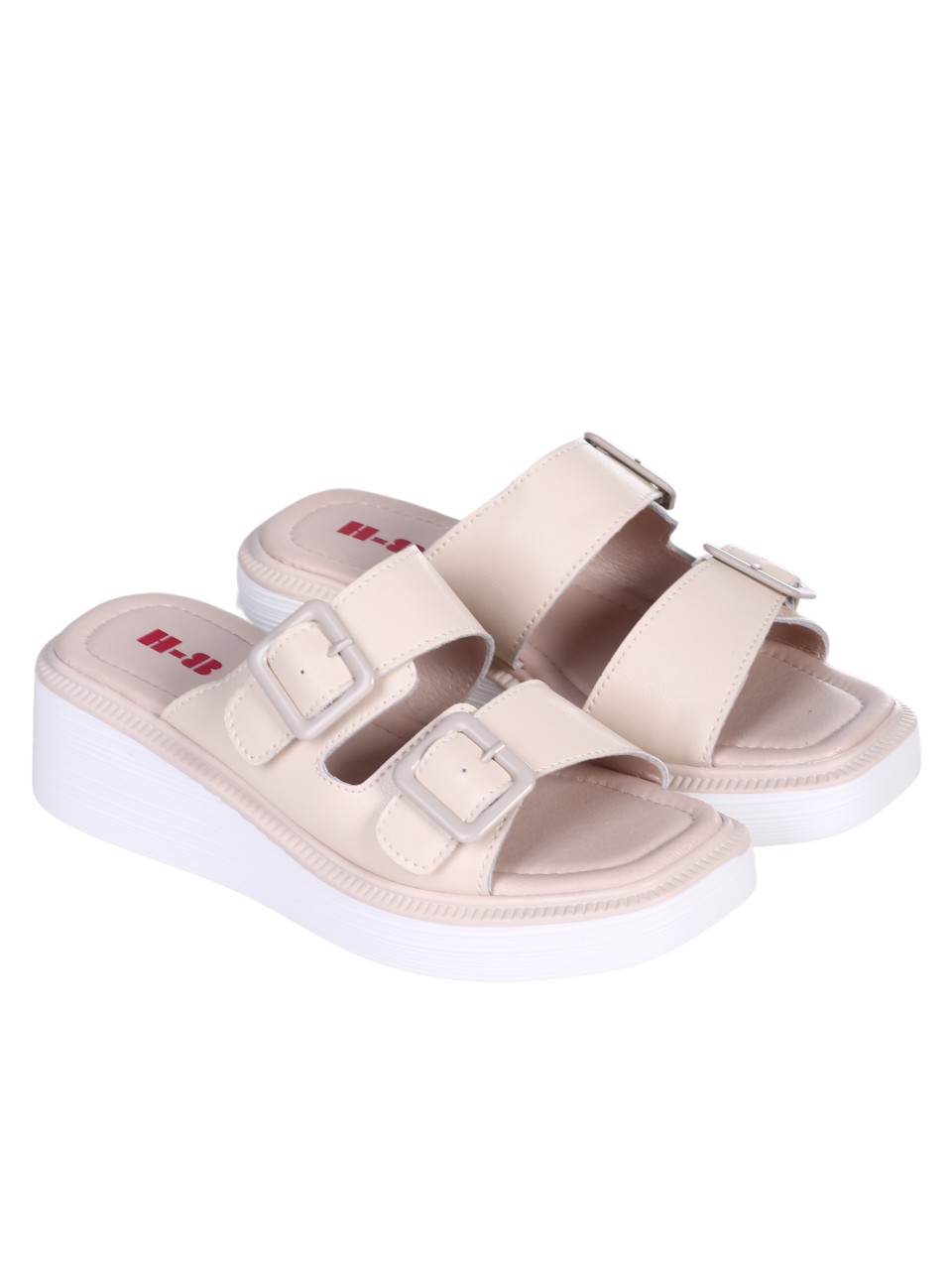 Ежедневни дамски чехли от естествена кожа в бежово 5AF-24059 beige