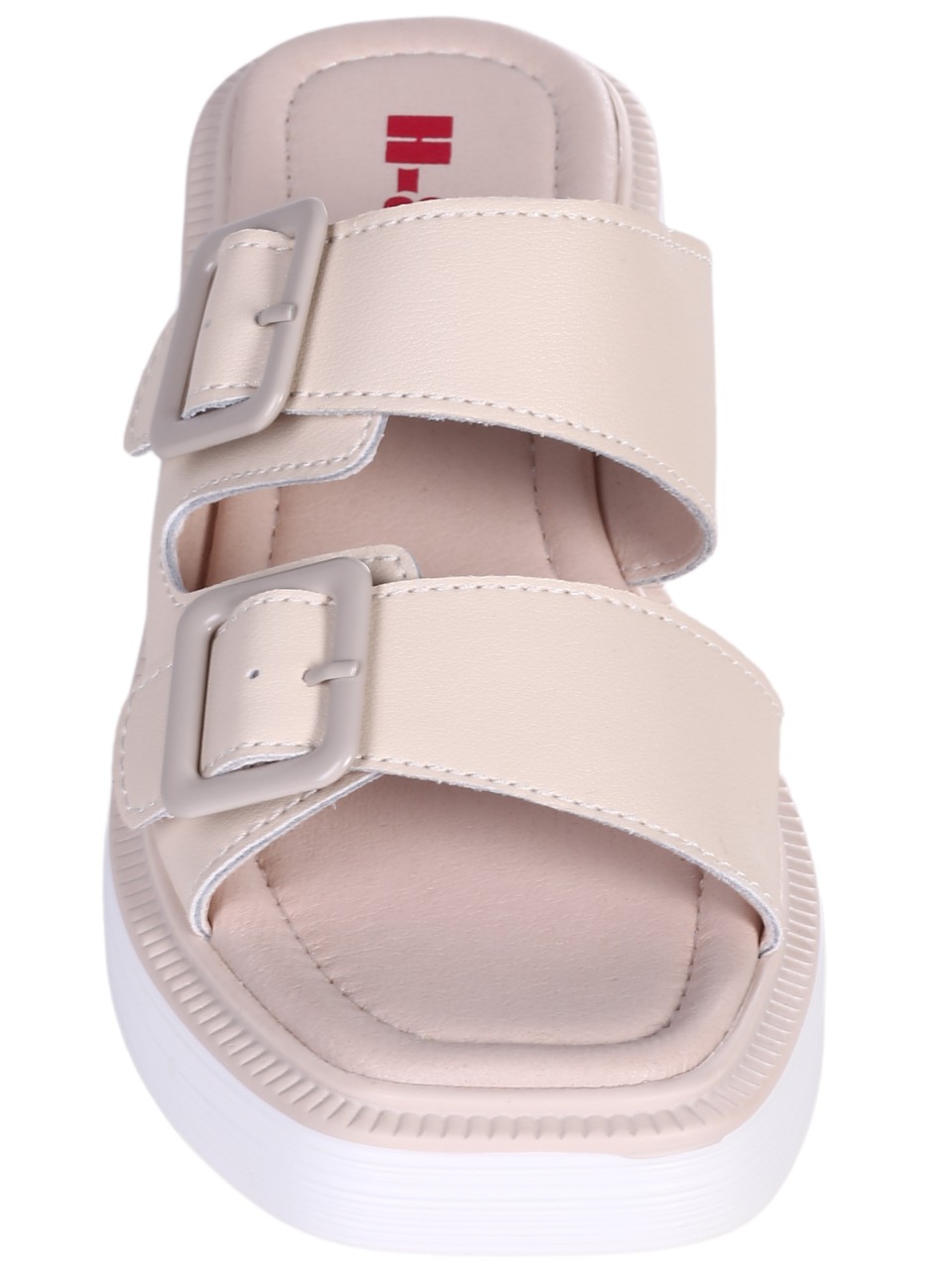 Ежедневни дамски чехли от естествена кожа в бежово 5AF-24059 beige
