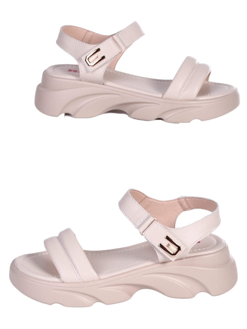 Ежедневни дамски сандали от естествена кожа в бежово 4AF-24061 beige