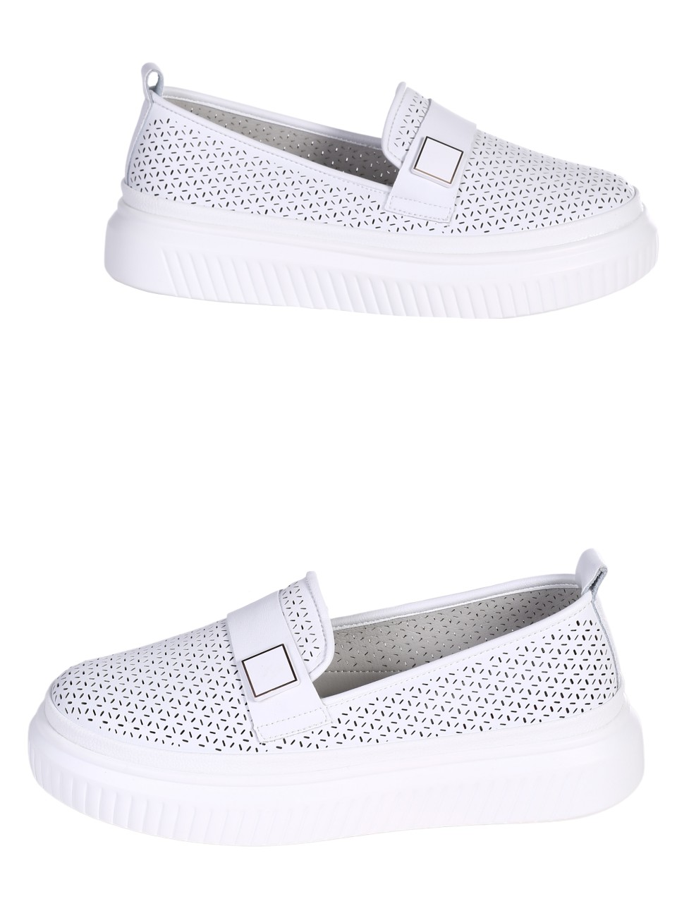 Ежедневни дамски мокасини от естествена кожа в бяло 3AF-24064 white