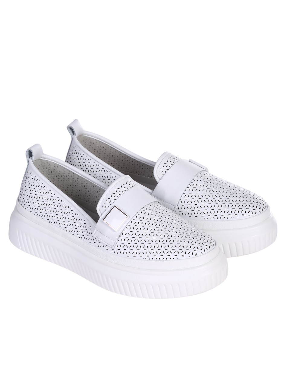 Ежедневни дамски мокасини от естествена кожа в бяло 3AF-24064 white
