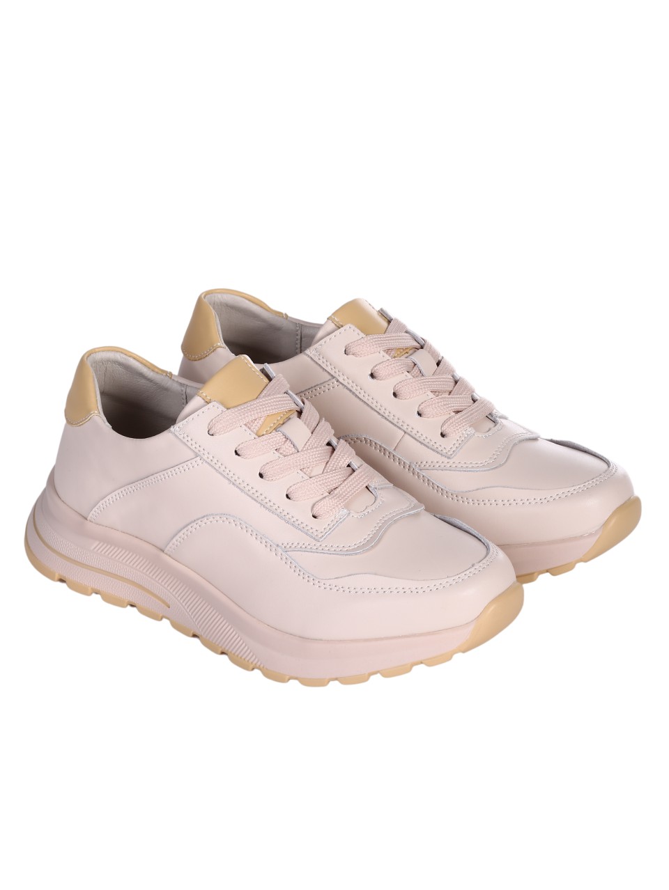 Ежедневни дамски обувки от естествена кожа в бежово 3AF-24065 beige
