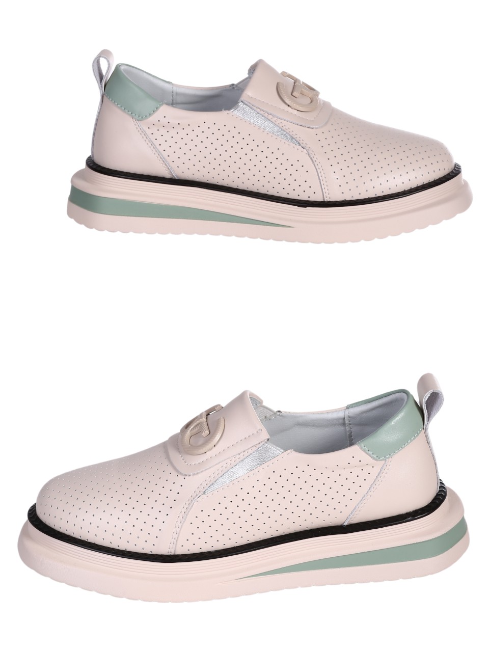 Ежедневни дамски мокасини от естествена кожа в бежово 3AF-24066 beige
