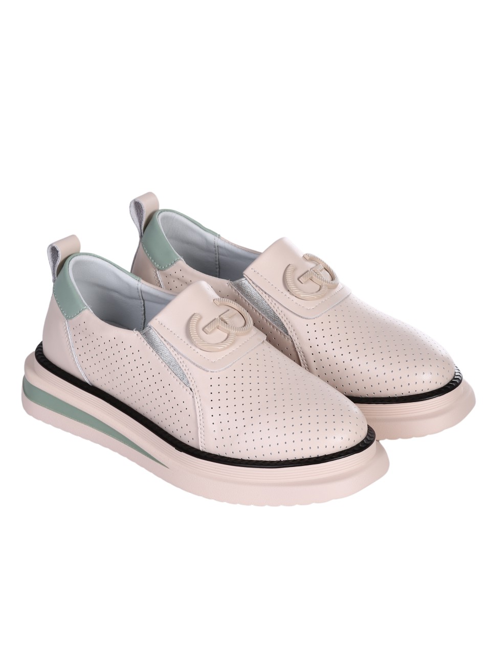 Ежедневни дамски мокасини от естествена кожа в бежово 3AF-24066 beige
