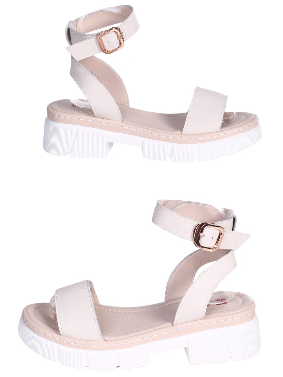 Ежедневни дамски сандали от естествена кожа в бежово 4AF-24160 beige