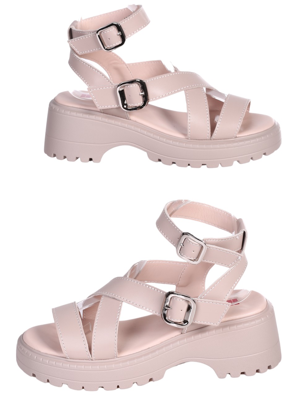 Ежедневни дамски сандали от естествена кожа в бежово 4AF-24162 dark beige