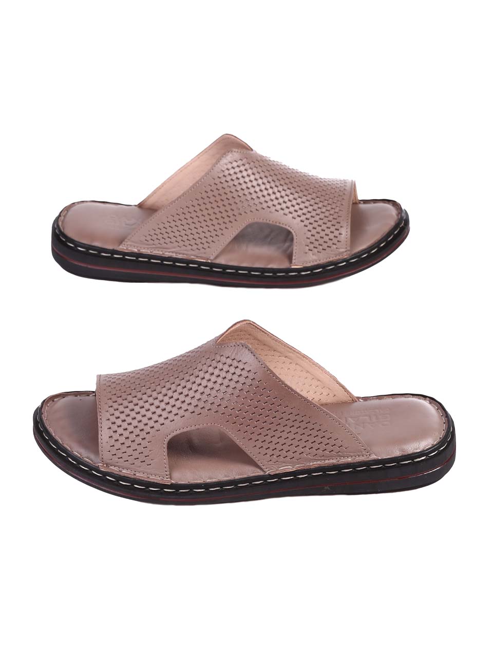 Ежедневни мъжки чехли от естествена кожа в бежово 8AT-24396 beige