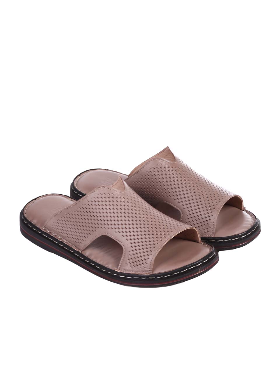 Ежедневни мъжки чехли от естествена кожа в бежово 8AT-24396 beige