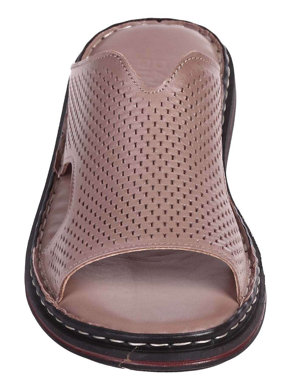 Ежедневни мъжки чехли от естествена кожа в бежово 8AT-24396 beige