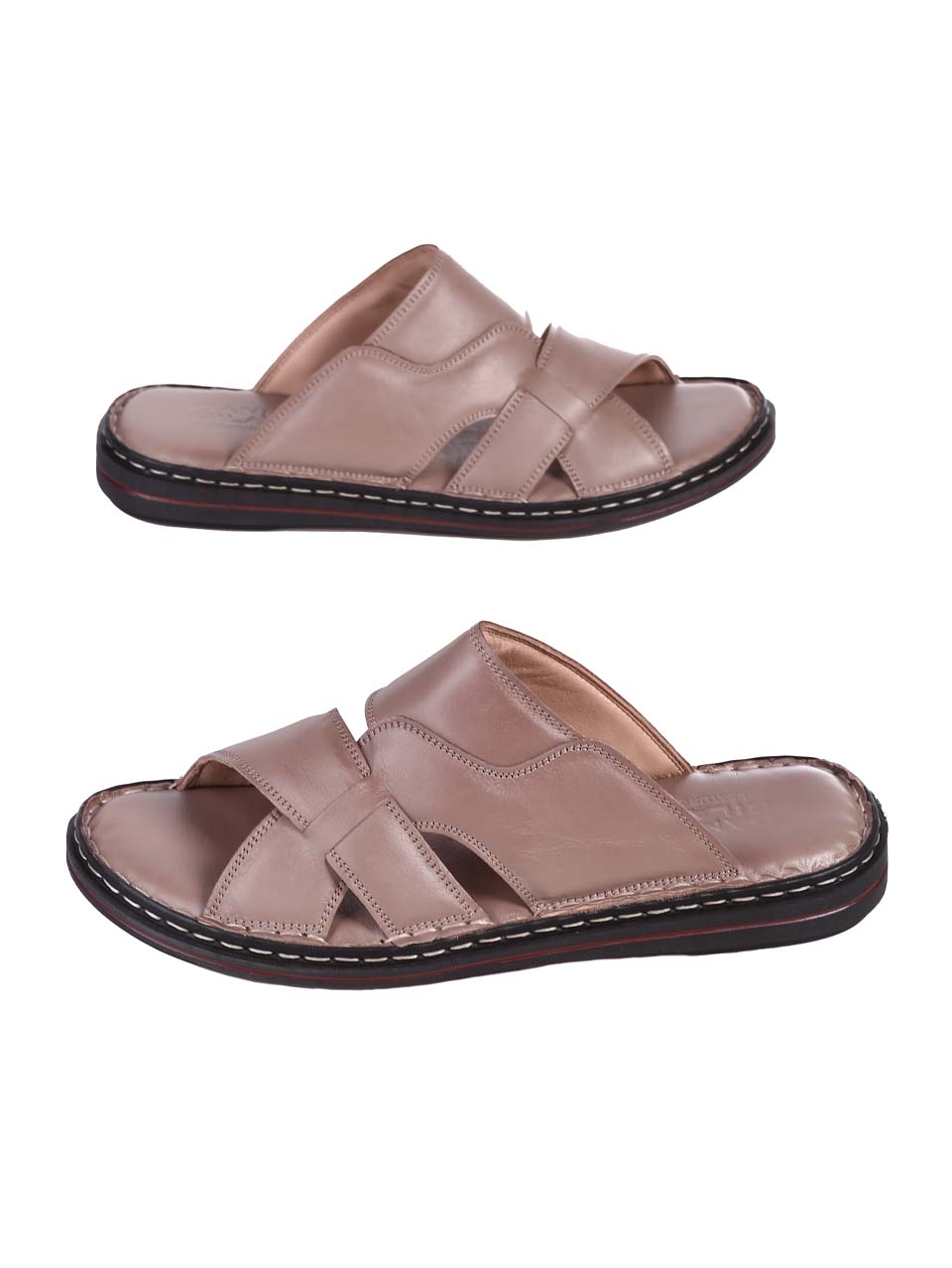 Ежедневни мъжки чехли от естествена кожа в бежово 8AT-24398 beige