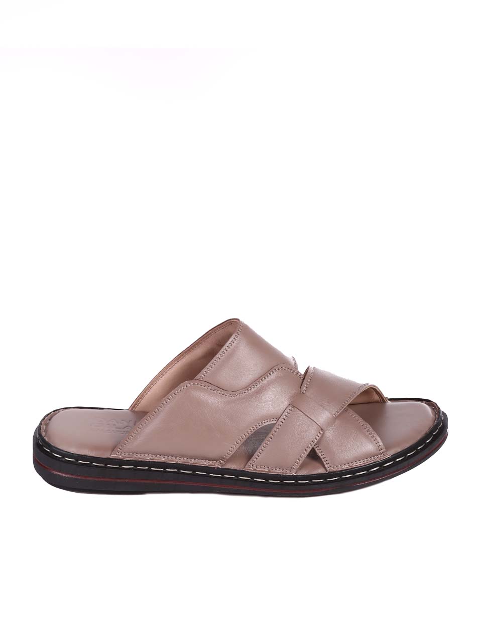 Ежедневни мъжки чехли от естествена кожа в бежово 8AT-24398 beige