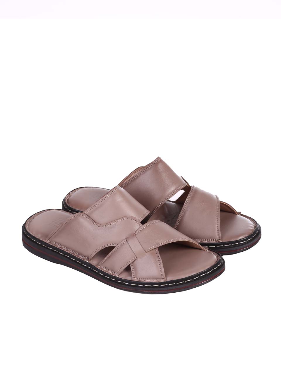 Ежедневни мъжки чехли от естествена кожа в бежово 8AT-24398 beige