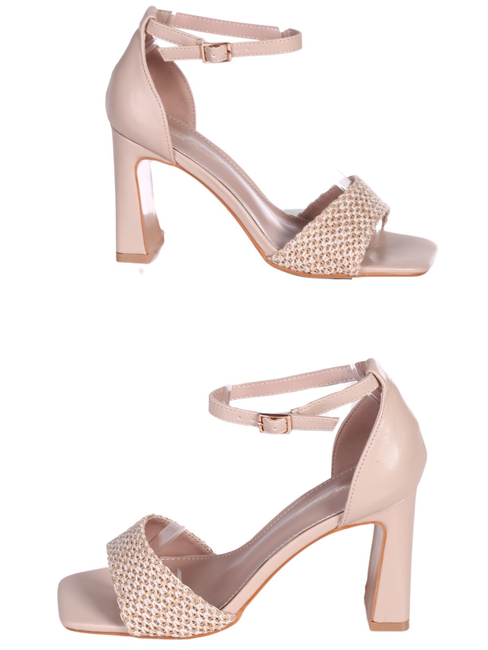 Елегантни дамски сандали на ток в бежово 4M-24206 beige