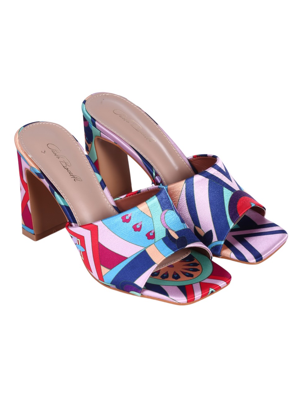 Елегантни дамски чехли на ток в син/фуксия цвят 5M-24010 blue/fuchsia