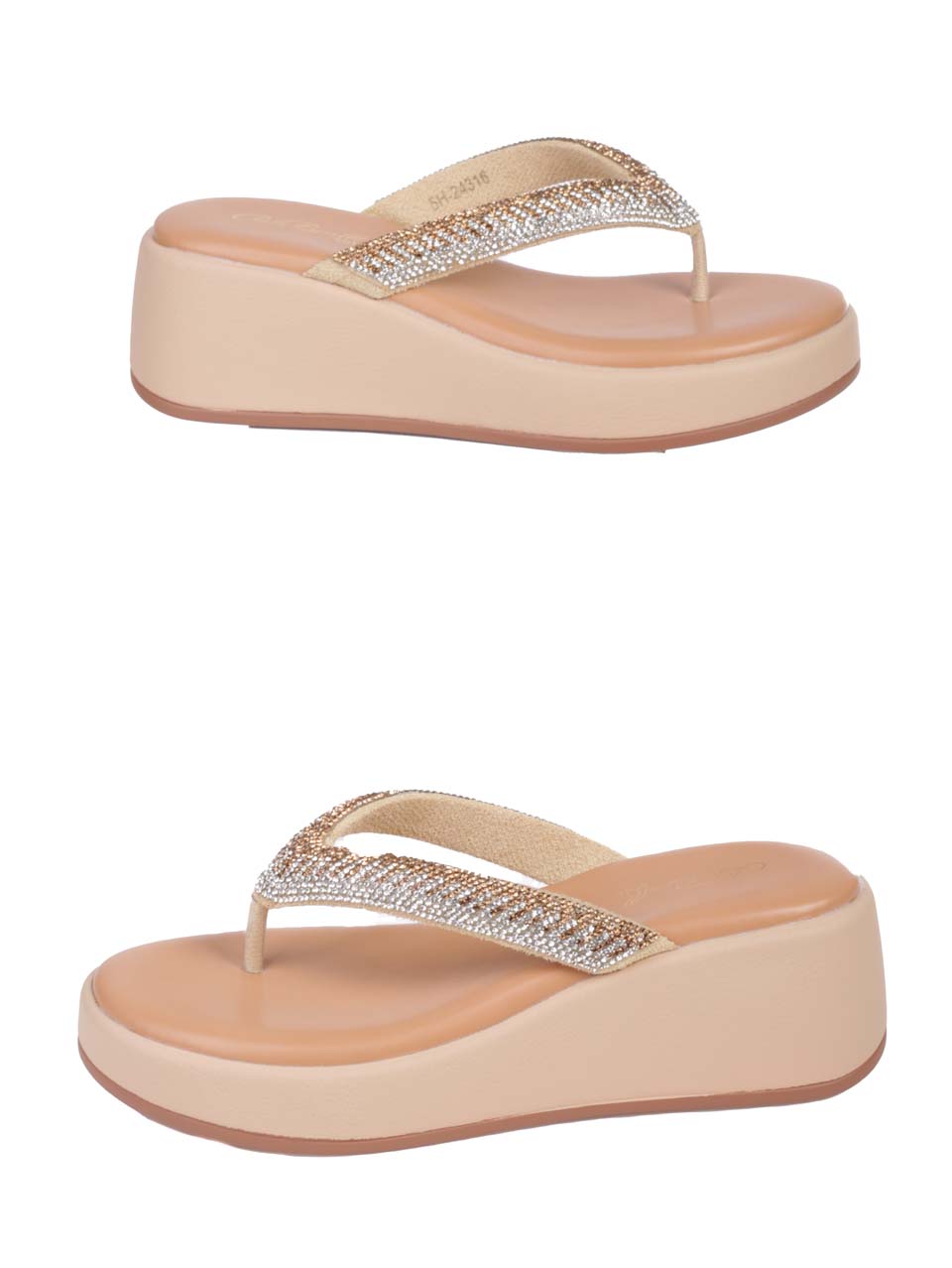 Ежедневни дамски чехли на платформа в бежово 5H-24316 beige