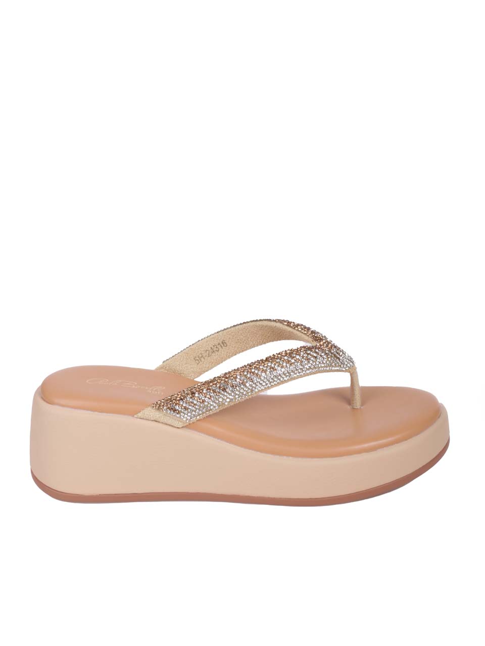 Ежедневни дамски чехли на платформа в бежово 5H-24316 beige