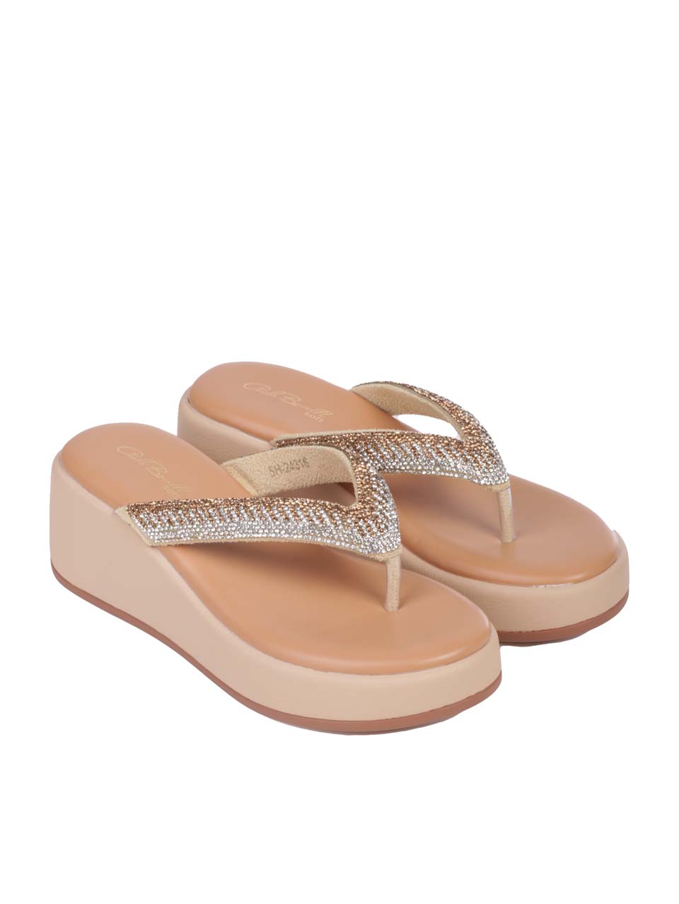 Ежедневни дамски чехли на платформа в бежово 5H-24316 beige