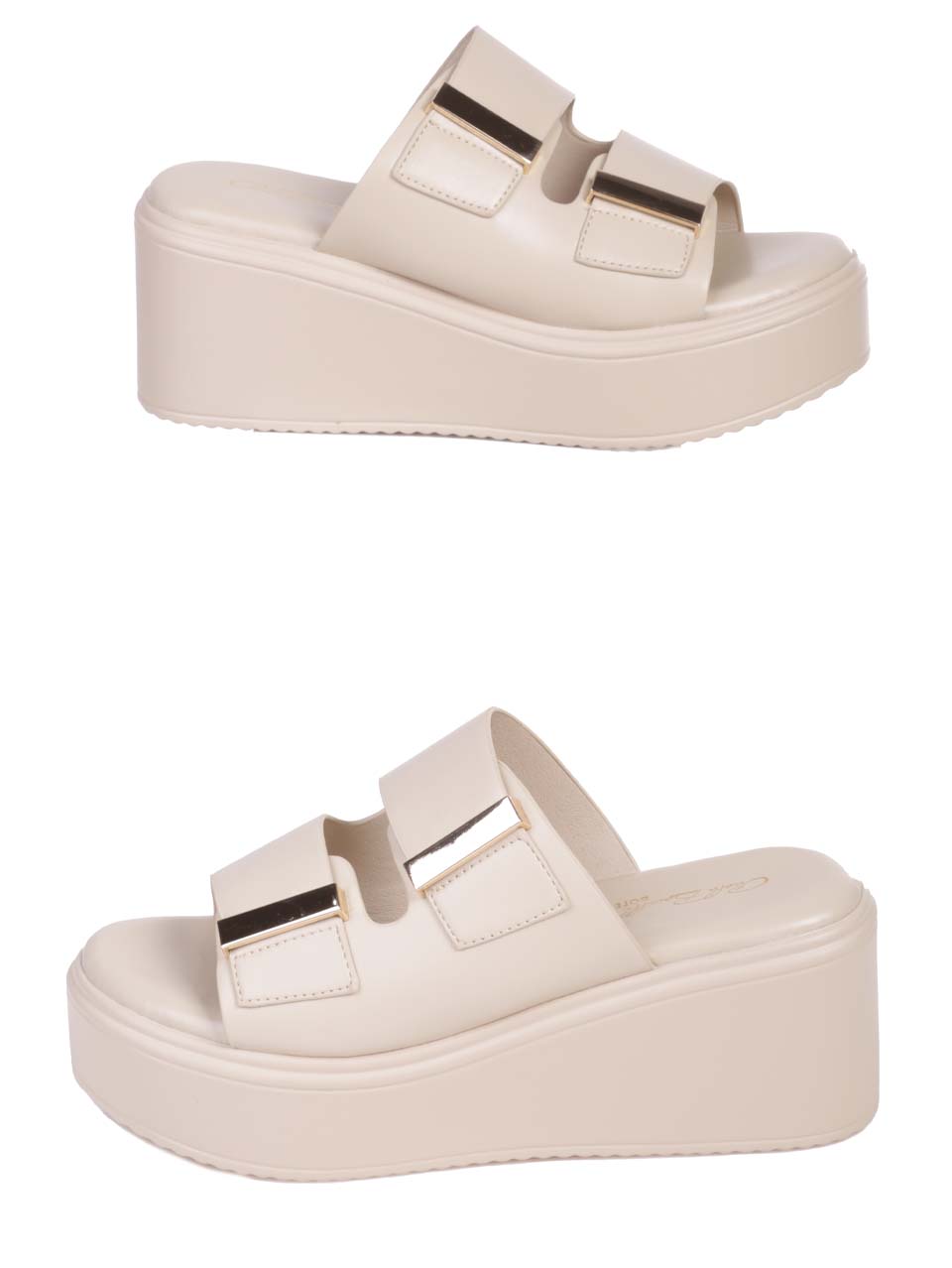 Ежедневни дамски чехли на платформа в бежово 5H-24321 beige