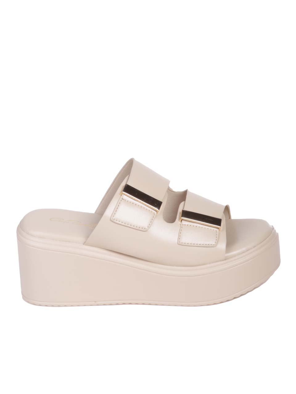 Ежедневни дамски чехли на платформа в бежово 5H-24321 beige