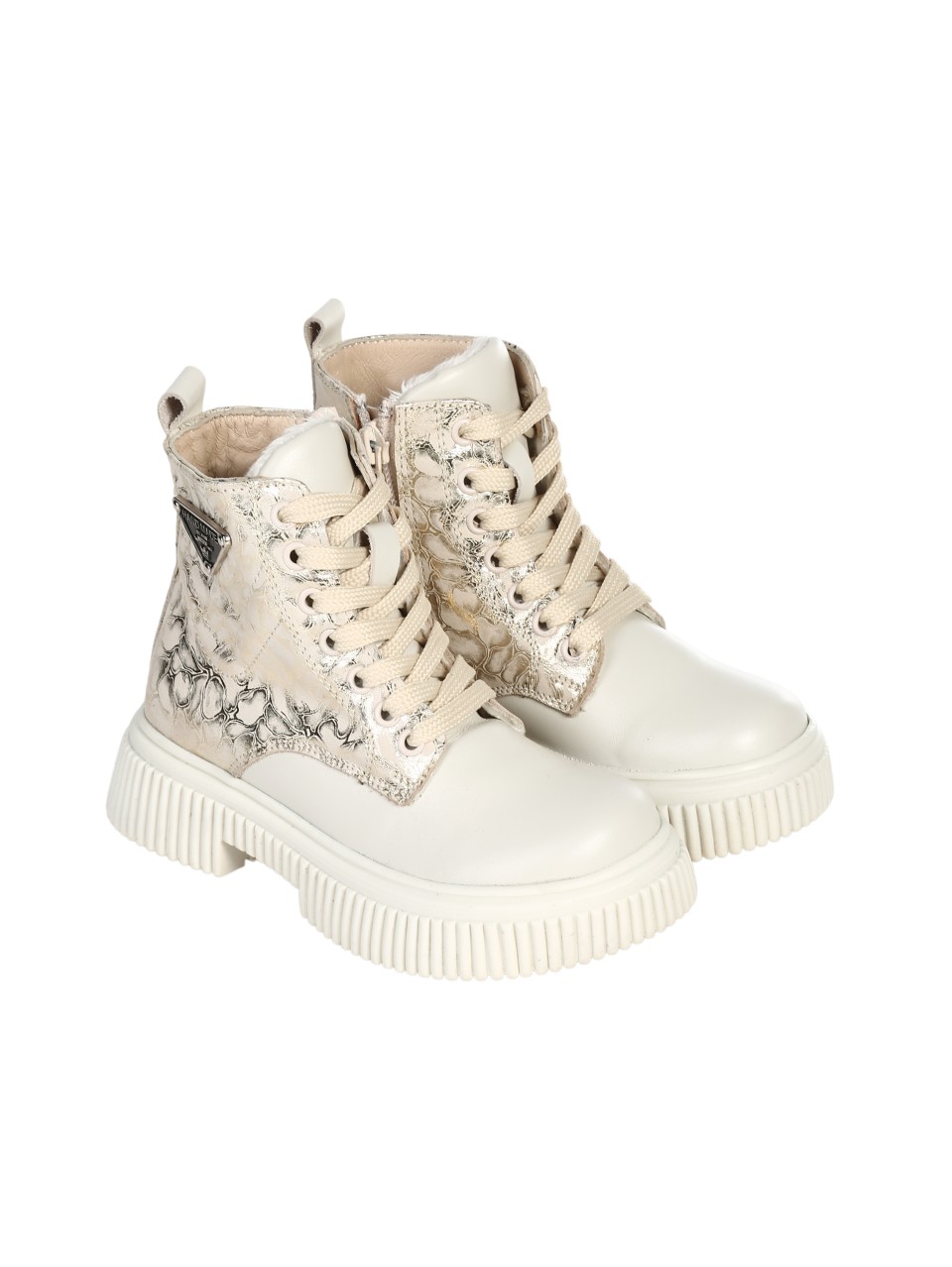 Ежедневни детски боти от естествена кожа в бежов/златист цвят F-4469 beige/gold