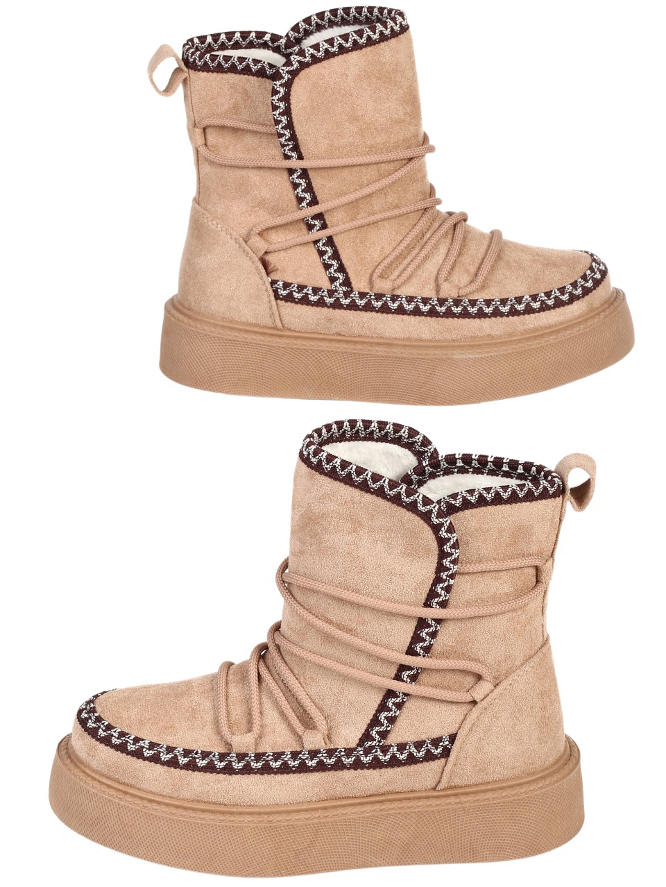 Ежедневни дамски боти от текстил в тъмно бежово 2U-24524 dk.beige