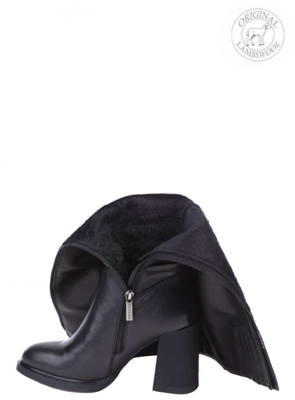 Елегантни дамски ботуши на дебел ток от естествена кожа в черно J2780M-Q378 black