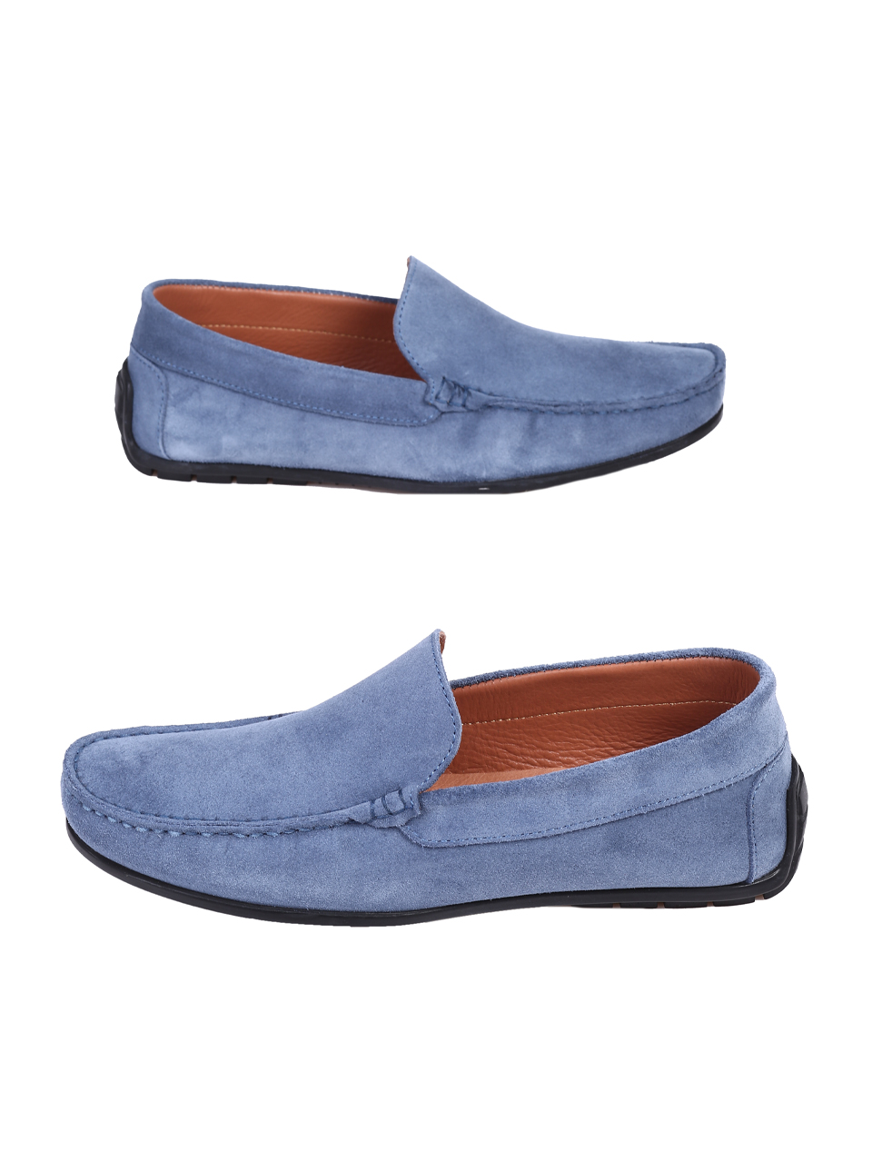 Ежедневни мъжки обувки от естествен набук в синьо 7AT-25355 denim