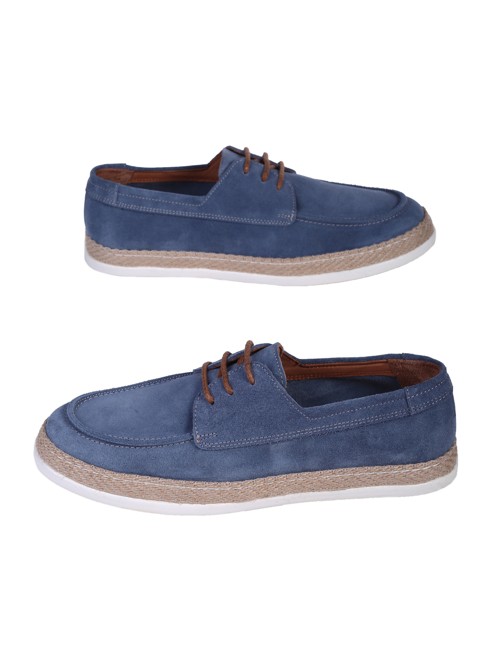 Ежедневни мъжки обувки от естествен велур в синьо 7AT-25360 denim