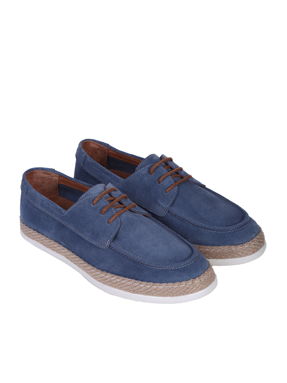 Ежедневни мъжки обувки от естествен велур в синьо 7AT-25360 denim